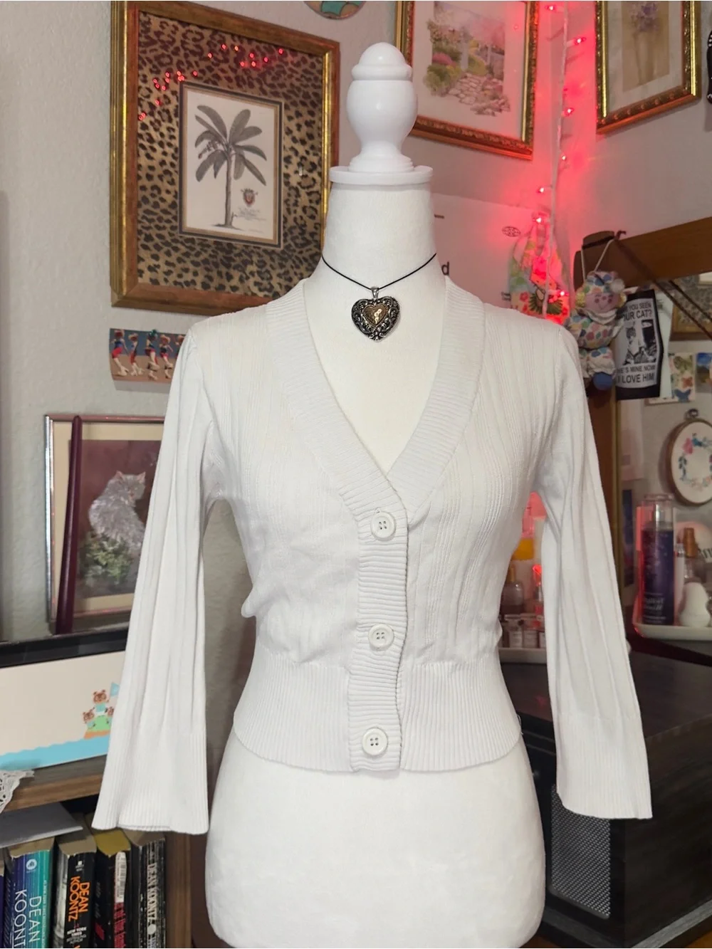 Paris Blues Ivory Ribbed Button-Front Cardigan - Picture 2 of 10